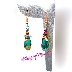 Beautiful green briolette shape beads in wire wrapped style in multi colored fun